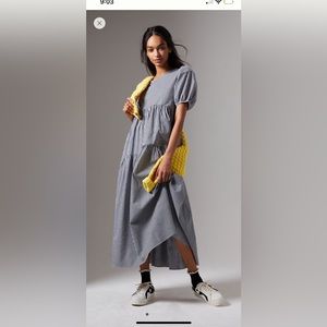 Anthropologie gingham boho prairie dress midi length xxsp